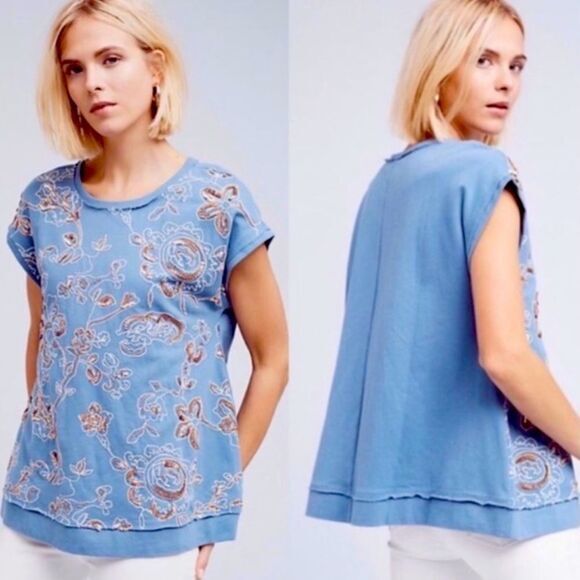 Anthropologie Akemi+ Kin Hildie Blue‎ Sequin Sweatshirt - Picture 1 of 9